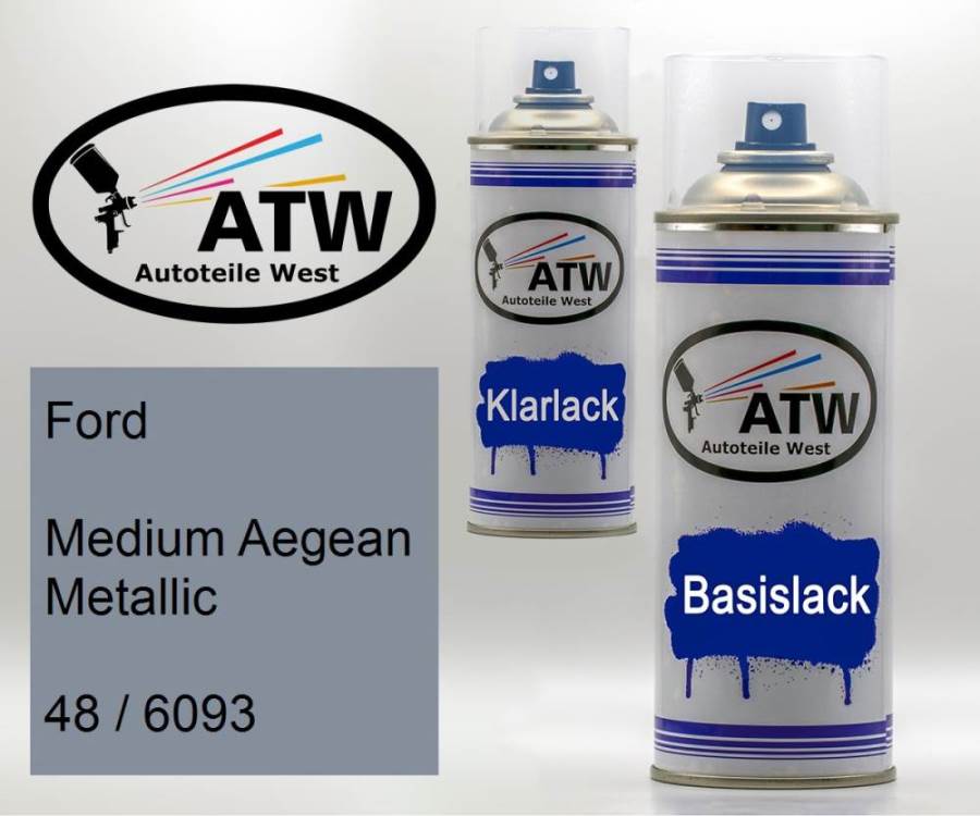 Ford, Medium Aegean Metallic, 48 / 6093: 400ml Sprühdose + 400ml Klarlack - Set, von ATW Autoteile West.